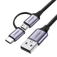 Ugreen cable 2in1 USB - micro USB / USB Type C cable 1m 2.4A black (30875), Ugreen