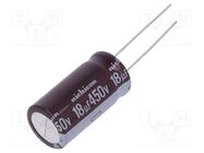 Capacitor: electrolytic; THT; 18uF; 450VDC; Ø12.5x25mm; Pitch: 5mm NICHICON