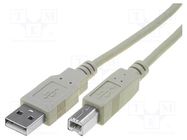 Cable; USB 2.0; USB A plug,USB B plug; nickel plated; 3m; grey DIGITUS