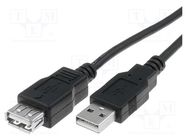 Cable; USB 2.0; USB A socket,USB A plug; nickel plated; 3m; black DIGITUS