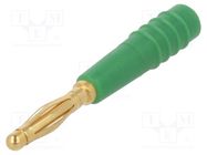 Plug; 2mm banana; 10A; 30VAC; 60VDC; green; gold-plated; 0.5mm2 STÄUBLI