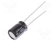 Capacitor: electrolytic; THT; 15uF; 100VDC; Ø8x11.5mm; Pitch: 3.5mm NICHICON