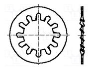 Washer; internally serrated; M3; D=6mm; h=0.4mm; spring steel 