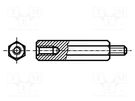 Screwed spacer sleeve; 12mm; Int.thread: M4; Ext.thread: M4; steel BOSSARD