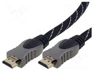 Cable; HDMI plug,both sides; PVC; textile; 3m; grey-black VCOM