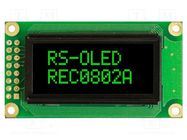 Display: OLED; alphanumeric; 8x2; Dim: 58x32x10mm; green; PIN: 16 RAYSTAR OPTRONICS