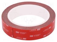 Tape: fixing; W: 25mm; L: 5m; Thk: 0.6mm; acrylic; grey; max.230°C 3M