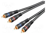 Cable; RCA plug x2,both sides; 1.5m; Plating: gold-plated; black GOOBAY