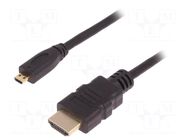 Cable; HDMI plug,micro HDMI plug; PVC; 3m; black; HDMI 1.4; black QOLTEC