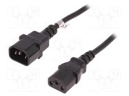 Cable; 3x1.5mm2; IEC C13 female,IEC C14 male; 1.8m; black; 10A QOLTEC