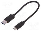 Cable; USB 3.0; USB A plug,USB C plug; 0.25m QOLTEC
