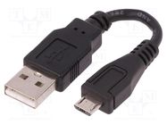 Cable; USB 2.0; USB A plug,USB B micro plug; 0.1m; black 