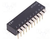 Switch: DIP-SWITCH; Poles number: 10; OFF-ON; 0.025A/24VDC; Pos: 2 C&K