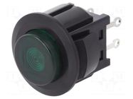 Switch: push-button; Pos: 2; SPST-NO; 3A/125VAC; OFF-ON; green; 1kV MIYAMA