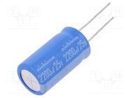 Capacitor: electrolytic; THT; 2200uF; 25VDC; Ø16x31.5mm; ±20%; 20mΩ NICHICON