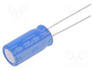 Capacitor: electrolytic; THT; 220uF; 50VDC; Ø10x20mm; Pitch: 5mm NICHICON