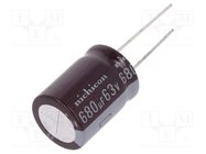 Capacitor: electrolytic; low ESR; THT; 680uF; 63VDC; Ø18x25mm; ±20% NICHICON