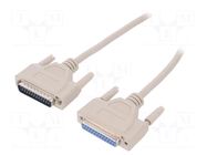 Cable; D-Sub 25pin socket,D-Sub 25pin plug; 3m; beige; Core: Cu DIGITUS