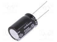 Capacitor: electrolytic; THT; 2200uF; 10VDC; Ø16x25mm; Pitch: 7.5mm NICHICON