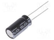 Capacitor: electrolytic; THT; 100uF; 63VDC; Ø10x20mm; Pitch: 5mm NICHICON