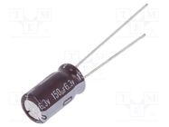 Capacitor: electrolytic; low ESR; THT; 150uF; 6.3VDC; Ø6.3x11mm 