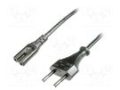 Cable; CEE 7/16 (C) plug,IEC C7 female; 1.2m; black; 2.5A; 250V DIGITUS