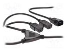 Cable; IEC C13 female x2,IEC C14 male; 1.7m; black; 10A; 250V DIGITUS