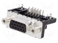 D-Sub HD; PIN: 15; socket; female; on PCBs,PCB snap; angled 90° Amphenol Communications Solutions