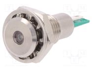 Indicator: LED; flat; green; 12VDC; Ø12.1mm; IP67; stainless steel BULGIN