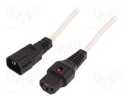 Cable; IEC C13 female,IEC C14 male; PVC; 3m; white; 10A; 250V IEC LOCK