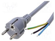 Cable; 3x1mm2; CEE 7/7 (E/F) plug,wires; PVC; 3m; grey; 10A; 250V LIAN DUNG