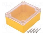 Enclosure: multipurpose; X: 74mm; Y: 89mm; Z: 41mm; ABS; yellow; IP65 KRADEX