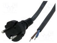 Cable; 2x0.75mm2; CEE 7/17 (C) plug,wires; rubber; Len: 5m; black 