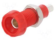 Connector: 4mm banana; socket; 250VAC; 10A; 28.5mm; red; soldered DELTRON