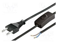 Cable; 2x0.75mm2; CEE 7/16 (C) plug,wires; PVC; 1.5m; with switch 