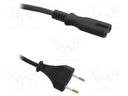 Cable; 2x0.5mm2; CEE 7/16 (C) plug,IEC C7 female; 1.4m; black QOLTEC