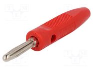 Plug; 4mm banana; 16A; 50VDC; red; for cable; 2.5mm2; nickel plated DELTRON