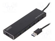 Hub USB; DC,USB A socket x7,USB B micro socket; USB 3.0; black 