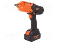 Impact wrench; battery; screwdriving; 1/2"; 0÷1650rpm,500rpm; 18V BAHCO
