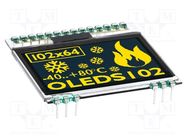 Display: OLED; graphical; 1.7"; 102x64; Dim: 39x37.8x1mm; yellow DISPLAY VISIONS