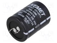 Capacitor: electrolytic; SNAP-IN; 680uF; 400VDC; Ø35x45mm; ±20% KEMET