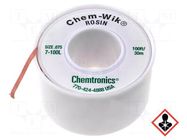 Tape: desoldering; halide-free,rosin,ROL0; W: 1.9mm; L: 30m CHEMTRONICS