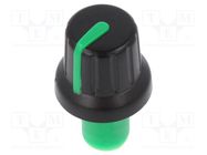 Knob; with pointer; ABS; Øshaft: 6mm; Ø16x14.4mm; black; push-in SR PASSIVES