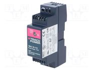 Power supply: switched-mode; for DIN rail; 15W; 12VDC; 1.25A; 85% TRACO POWER