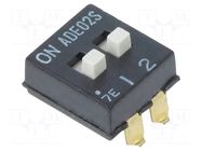 Switch: DIP-SWITCH; Poles number: 2; ON-OFF; 0.1A/24VDC; Pos: 2; SMT TE Connectivity