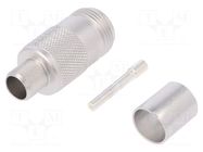 Connector: N; plug; female; straight; 50Ω; crimped; for cable; PTFE TELEGÄRTNER