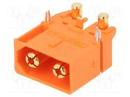 Socket; DC supply; XT60; male; PIN: 3; on PCBs; THT; orange; 30A; 500V AMASS