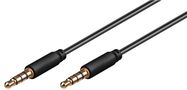 AUX Audio Connector Cable, 3.5 mm Stereo, 4-Pin, Slim, CU, 2 m, black - 3.5 mm male (4-pin, stereo) > 3.5 mm male (4-pin, stereo)