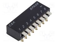 Switch: DIP-SWITCH; Poles number: 8; 0.1A/5VDC; Pos: 2; -20÷85°C C&K