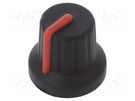 Knob; with pointer; rubber,plastic; Øshaft: 6mm; Ø16x15.1mm; black CLIFF